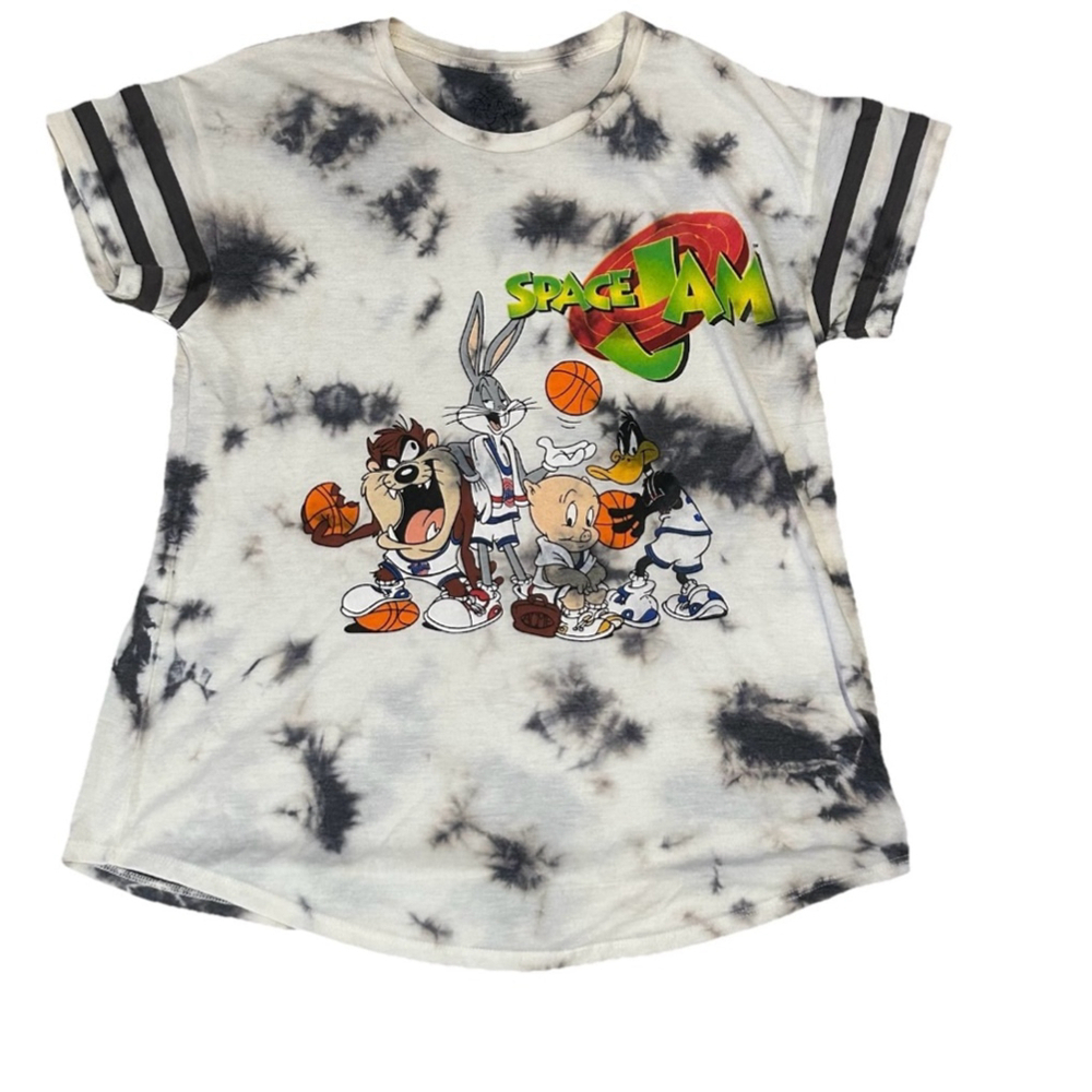 Women's Space Jam T-shirt Size S White Tie Dye Short Sleeve